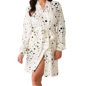 Mason Gray Quinn Cloud Jersey Banded Short Robe in White Stars NWT - Size L